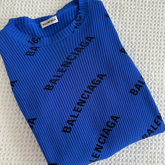 Balenciaga Blue Ribbed Monogram Logo Sweater - Picture 5 of 5